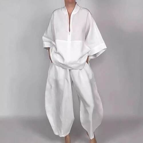 Women's ( Top) Zipper Solid Color Loose Long-sleeved