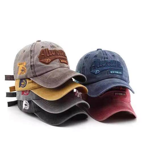 Washed Cotton Embroidered Baseball Cap for Women Men UV