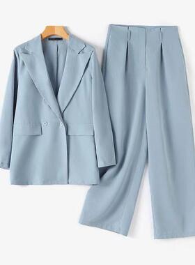 Set Women's Solid Double Button Lapel Neck Blazer & Plicated