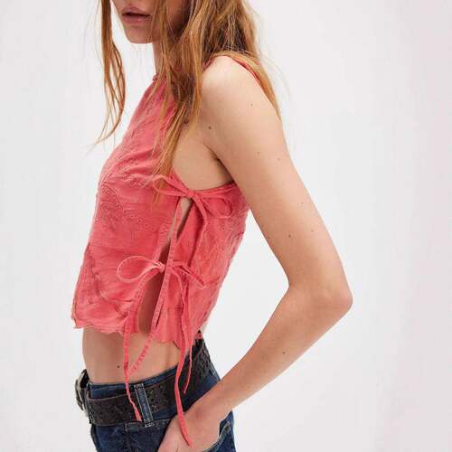 Women Summer Cropped Tank Tops Casual Tie up Side Floral