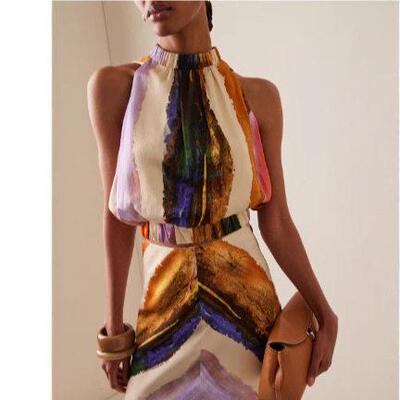 LikeMyChoice Elegant Abstract Print Tank Top & High-Waisted