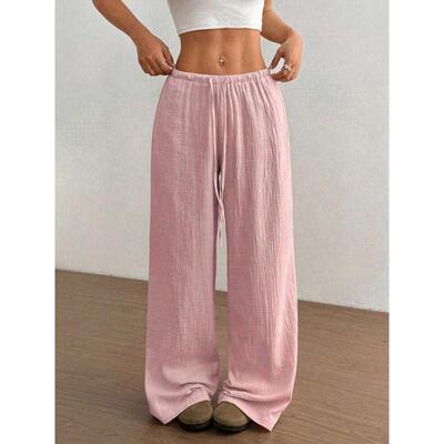 Women's White Loose Fit Wide Leg Trousers Minimalist