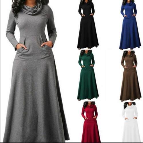 Autumn Winter Solid Color Patchwork Pocket Scarf Long Dress