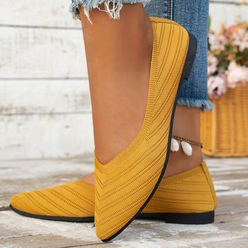 Women's Elegant Pointed Toe Flat Knit Shoes French Style