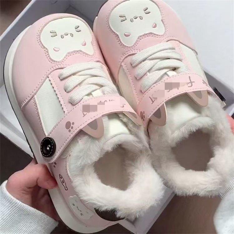 百搭厚底小白鞋女款2025冬季二棉女鞋新款保暖加绒休闲板鞋面包鞋