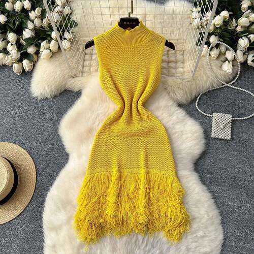 Bohemian Style Plain Crochet Dress Fitted Sleeveless