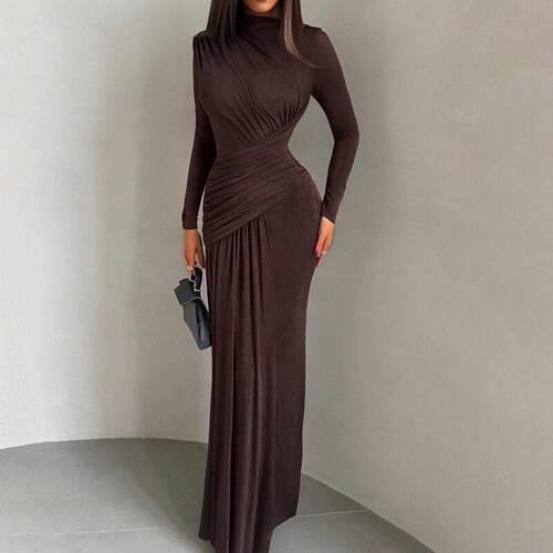 LikeMyChoice Asymmetric Design Pleated Long Sleeve Maxi