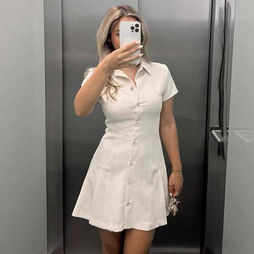 Elegant Minimalist Collared Shirt Dress for Women Short