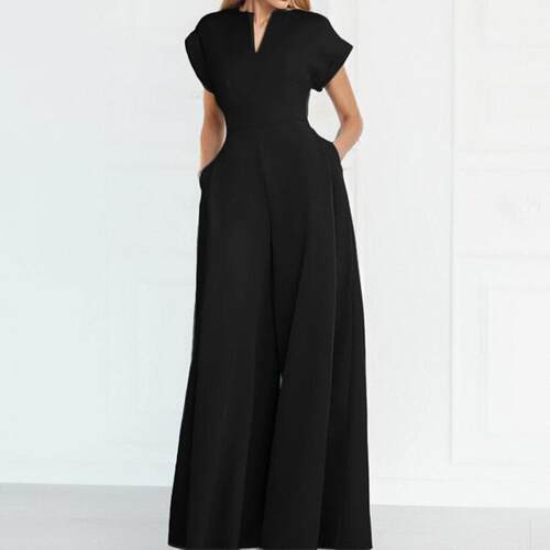 Women's Green Cap Sleeve Wide Leg Jumpsuit - Fitted