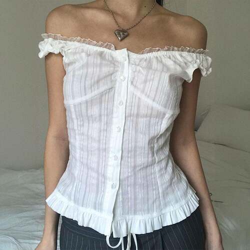 Lace One Shoulder Y2K Crop Top Cute Summer Vintage Backless