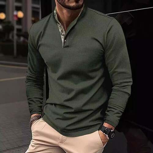 Men's Polo Shirt Double-layer Stand Collar Long Sleeve