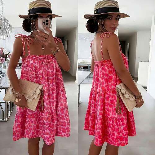 Elegant Women's Dress Leopard Print Off-Shoulder Tie Dress