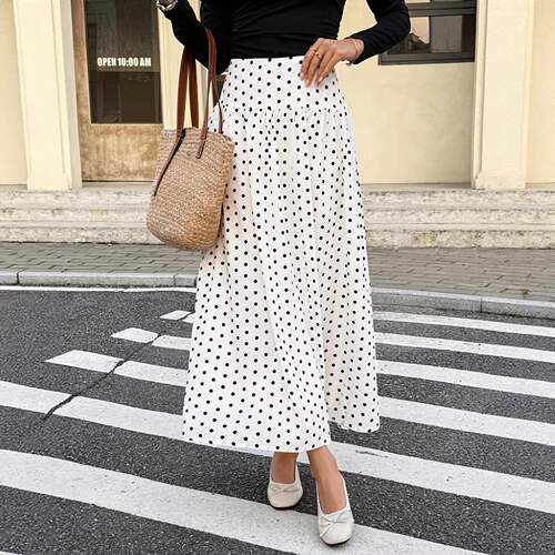 Women's French Elegant Polka Dot Midi Skirt Trendy Flirty
