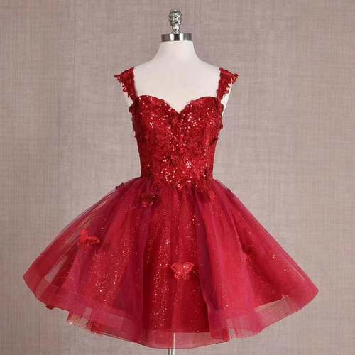 Shoulder Glitter Tulle Homecoming Dresses for Teens 3D