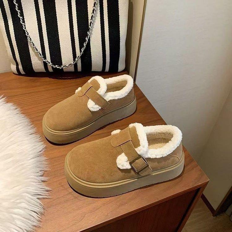 复古厚底勃肯鞋时尚加绒雪地靴女2025新款冬季小个子增高保暖棉鞋