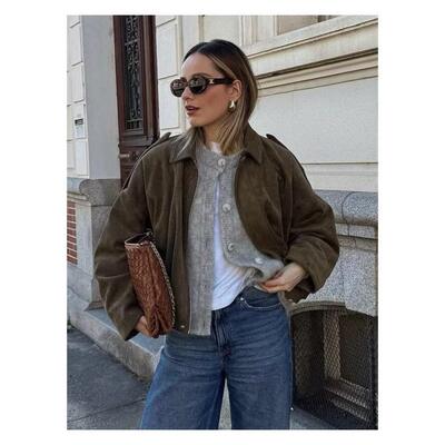 Women's Casual Loose-Fit Long Sleeve Jacket Single Button