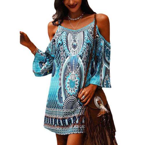 Women's All Over Print Dress Boho Fit Casual Fashion