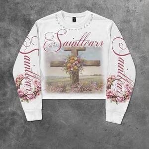 Streetwear Angel Print Design Knit Sweatshirt Loose-fitting