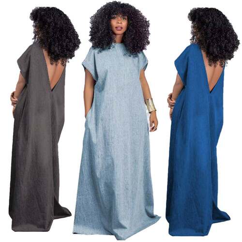 Womens Denim Maxi Dress 2025 Retro Loose Slim Fit Maxi