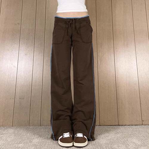 Women's Y2K Striped Pocket Straight Leg Pants Casual