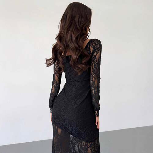 Plus-size women's high-quality sexy lace dress Muslim