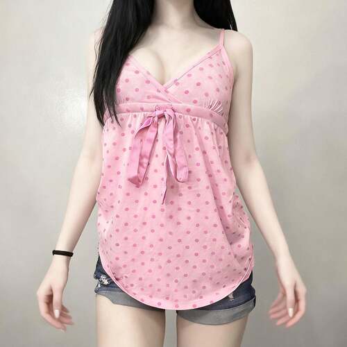 Polka Dot Bow V-Neck Halter Backless Cute Adjustable Straps