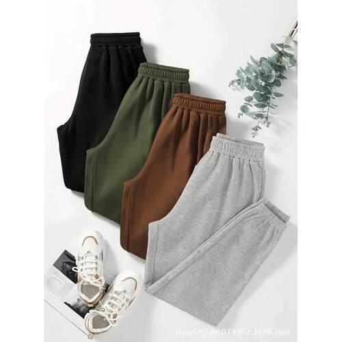 Solid Color Simple Sweatpants 4pack Versatile Elastic Waist