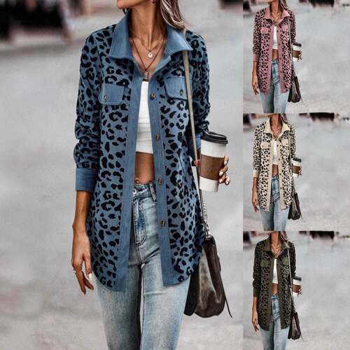 Women's Leopard Print Long Sleeve Single-Breasted Casual