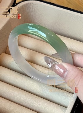 2026天然高冰透种玉髓玉手镯子渐变半山水玛瑙高级感半油青女玉手