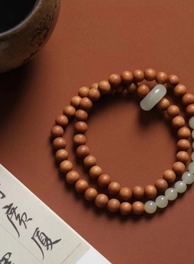 2026灵隐青山黛手串青山黛芭比檀和田玉双圈手串复古文创国风木制