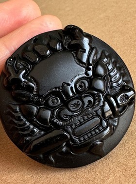 2026真品黑曜石狮咬剑吊坠狮子头虎头牌兽头挂件睚眦门神家用小款