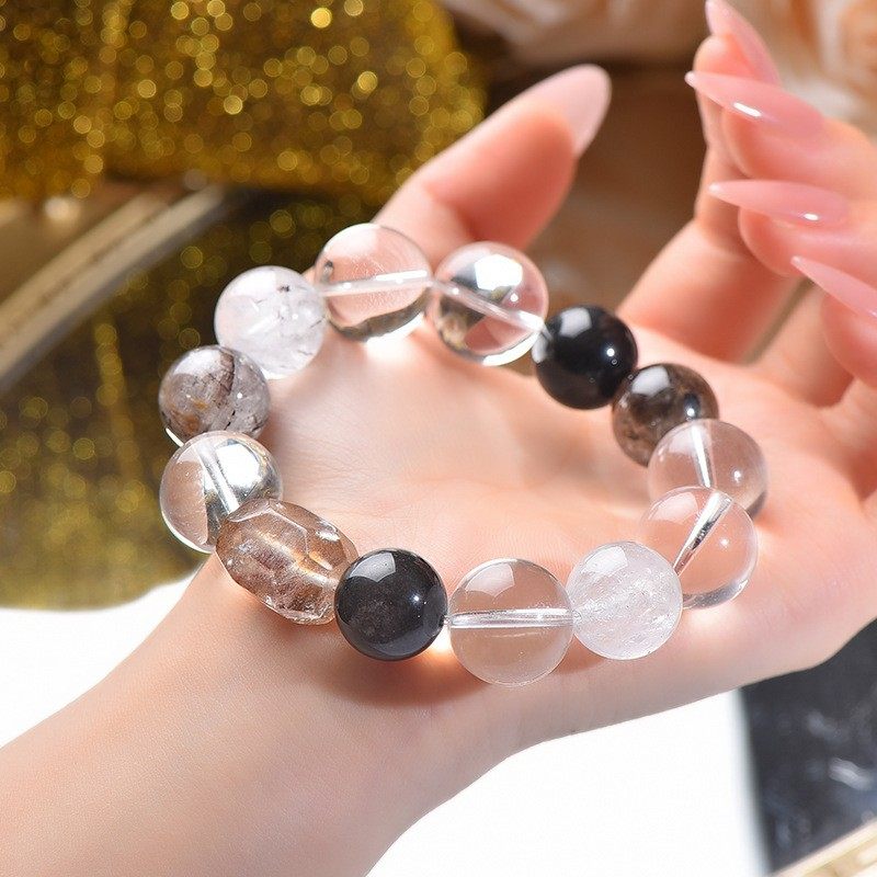 2026天然白水晶闪灵水晶单珠散珠圆珠diy银曜石手串项链手链吊坠