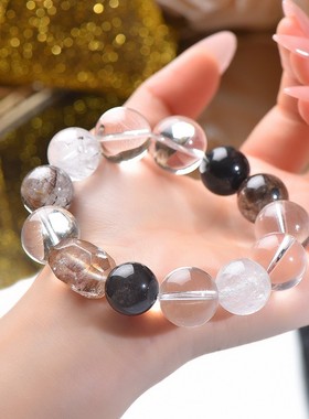 2026天然白水晶闪灵水晶单珠散珠圆珠diy银曜石手串项链手链吊坠
