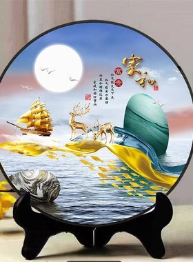 2025乔迁摆台圆形装饰画客厅柜子摆件立体感摆画墙面遮挡展示柜送