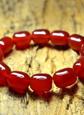 2026红色天然玛瑙桶珠手串男情侣本命蛇年鼓珠手錬女生个性首饰礼