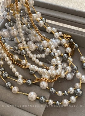 2026镶钻花朵珍珠多层项链法式复古长款毛衣链宫廷气质新款颈链颈