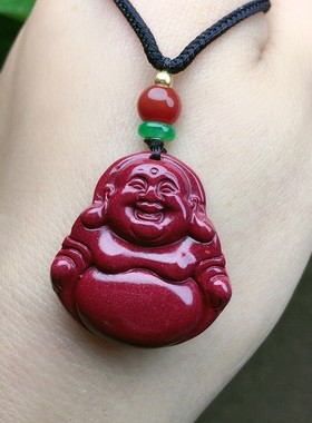 2026原矿朱砂大肚弥勒佛吊坠女士项链紫沙笑佛玉坠挂件