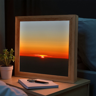 落日黄昏海景灯光画治愈系海边日出相框小夜灯卧室桌面氛围感礼物