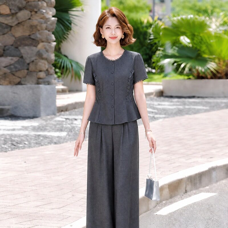 高端轻奢时尚套装女2026夏季新款妈妈装气质百搭减龄阔腿裤两件套
