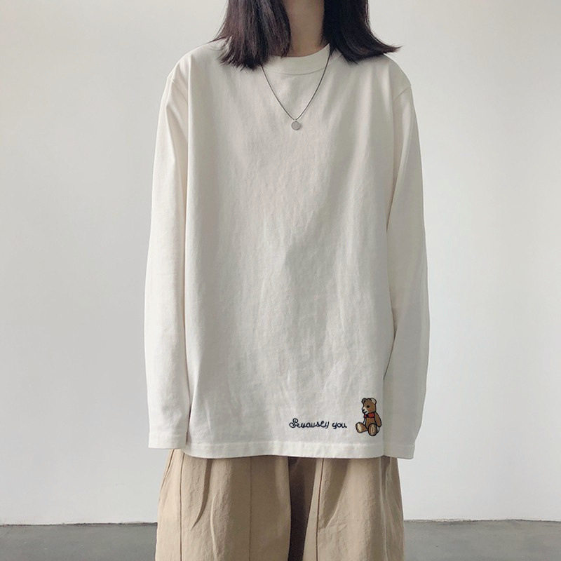 白色纯棉长袖t恤女春季打底小衫可外穿卫衣叠穿内搭上衣白体秋衣