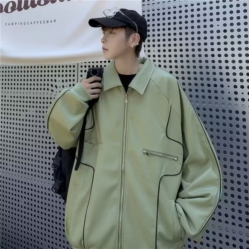 美式复古黑色机车皮衣外套男春秋季ins潮牌夹克摩托车骑行服