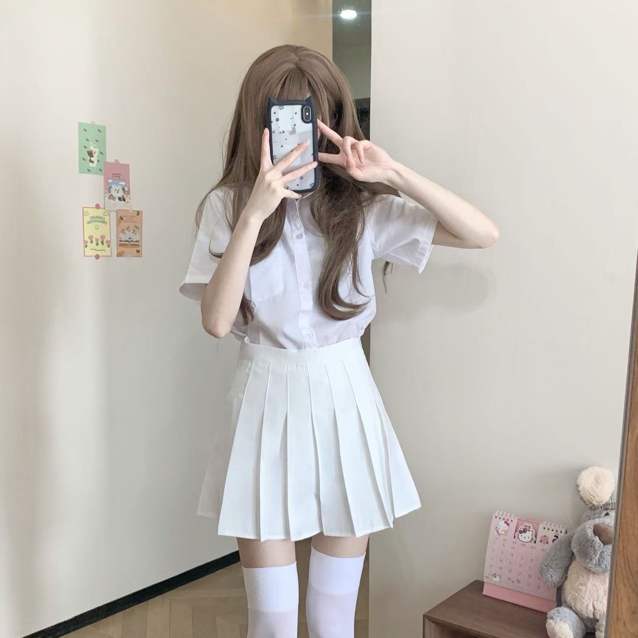 白色新款百褶裙女夏季辣妹高腰a字显瘦半身裙小个子西装jk短裙子