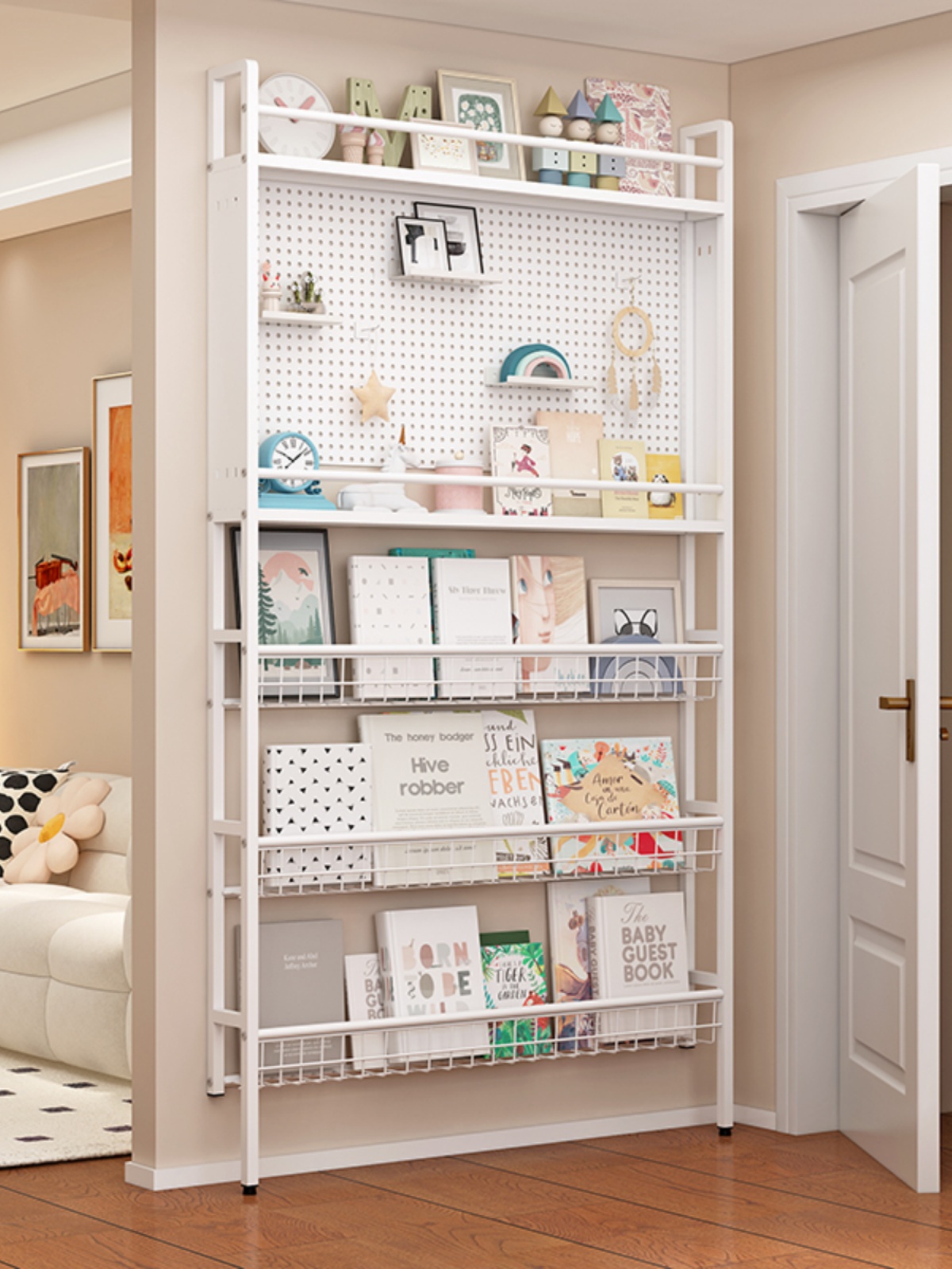 门后置物架超薄洞洞板免打孔壁挂书架展示架墙上书架极窄钢制书架