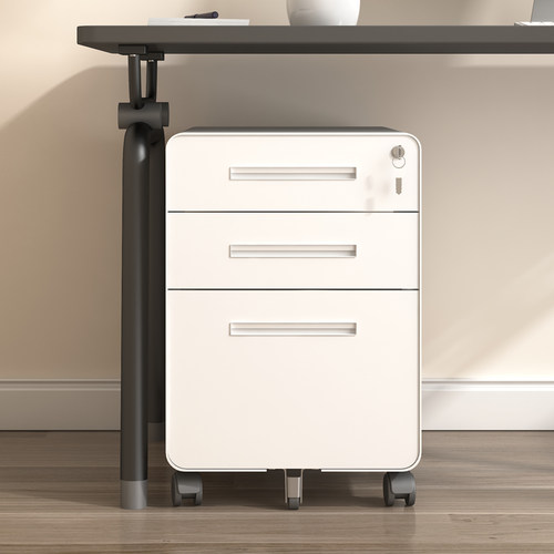 桌下活动柜铁皮文件柜办公室储物柜移动矮柜带锁抽屉柜收纳小柜子