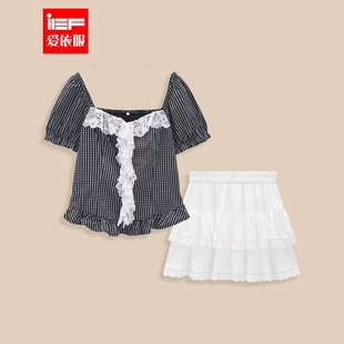 爱依服时尚 2025夏季 IEF 套装 甜美减龄少女风显瘦上下套裙 新款 韩版