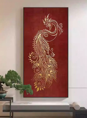 进户门正对玄关画新中式红色家里走廊过道挂画轻奢高级感凤凰壁画