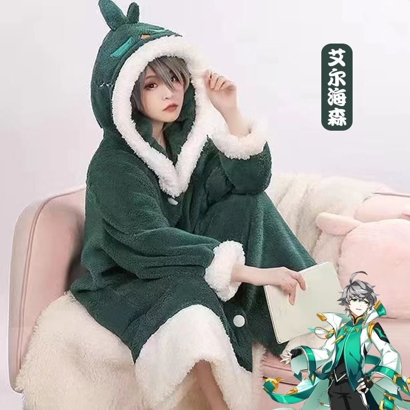 加厚睡袍睡衣毛绒二次元爆cos长款家居服男女动漫浴袍原神秋冬款