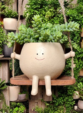 秋千摇篮花盆摆件家居庭院设计秋千设计花园精灵世界可爱花盆日式