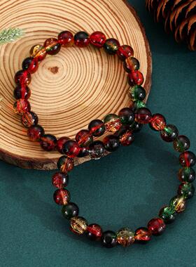 Christmas beading复古圣诞配色碎花水晶手链ins冰爆撞色手工串珠