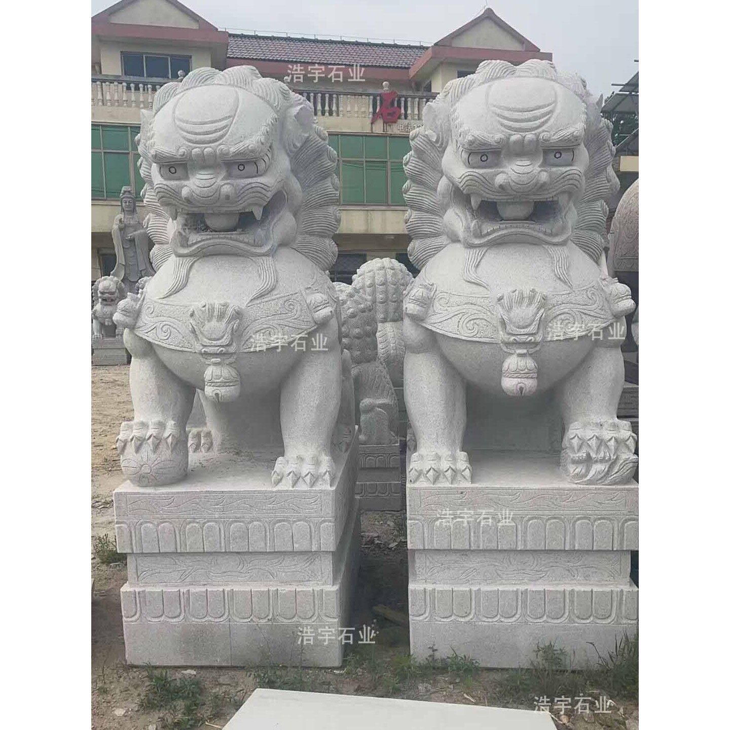 石雕花岗岩狮子石狮子一对看门庭院别墅石头镇宅门口家用青石摆件